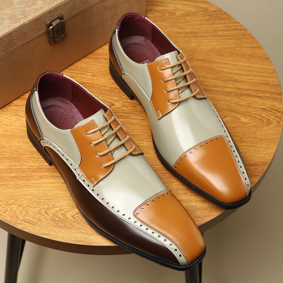 Men's Colorblocked Business Leather Shoes