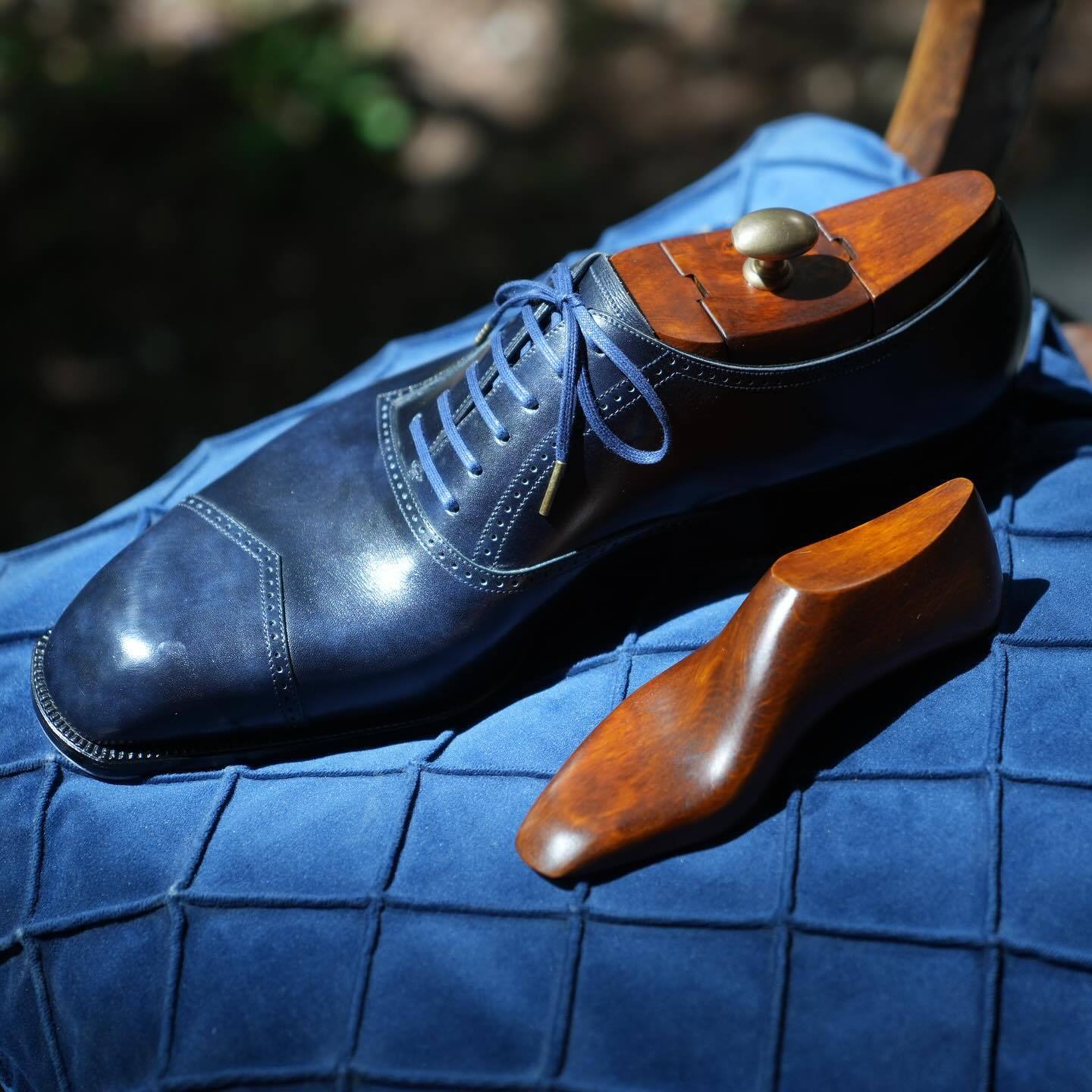 Blue Sculpted Leather Shoes