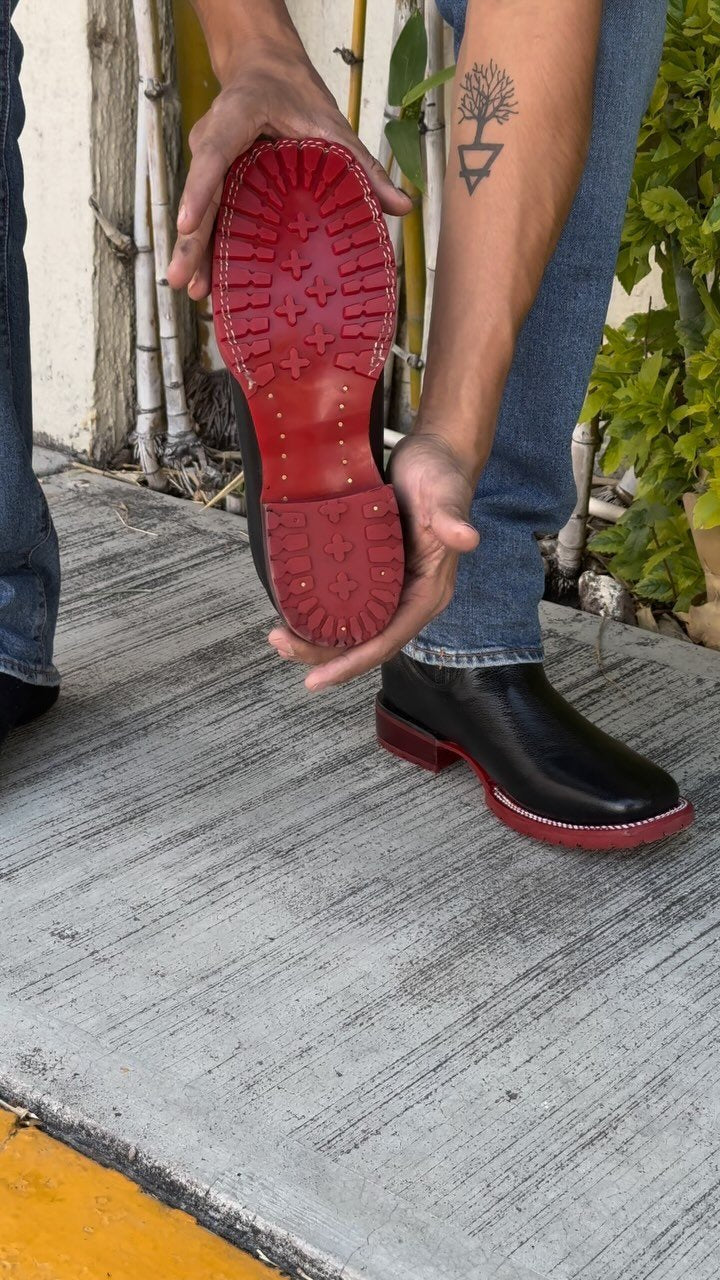 Black Leather Boots With Red Soles