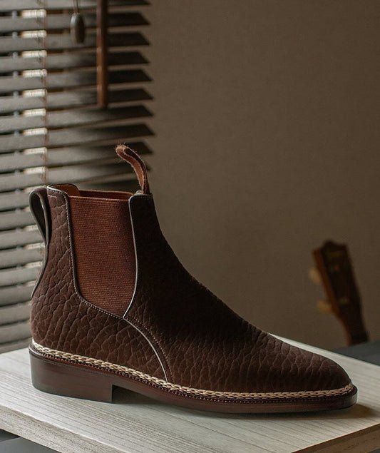 Litchi Grain Cowhide Leather Chelsea Boots