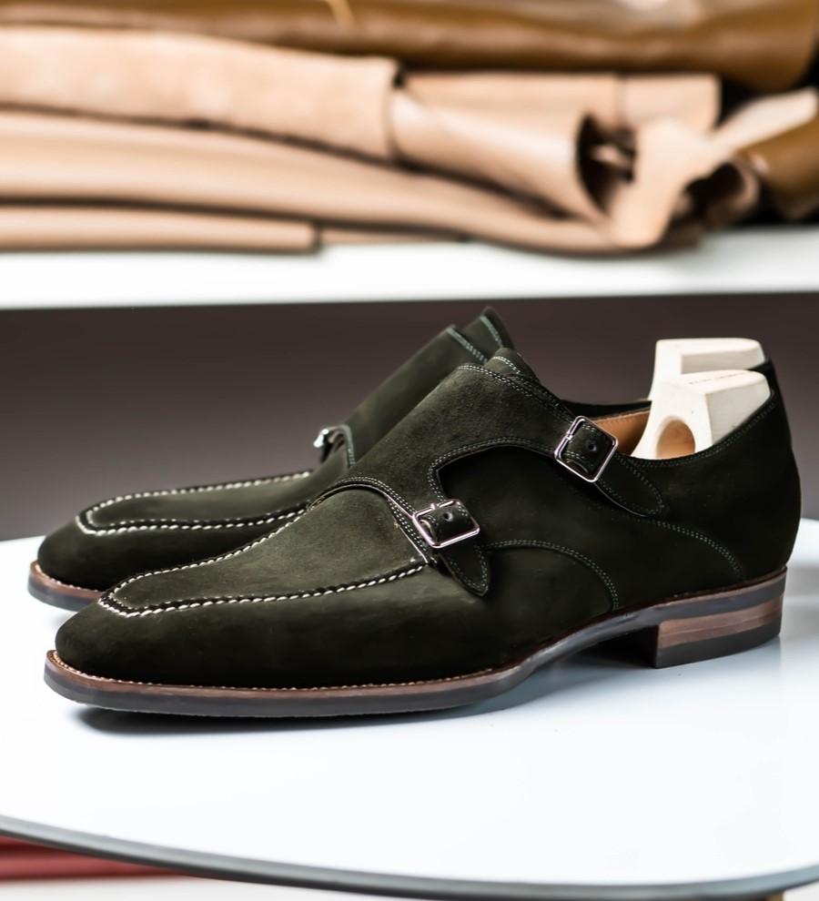 Double Buckle Suede Monk Shoes