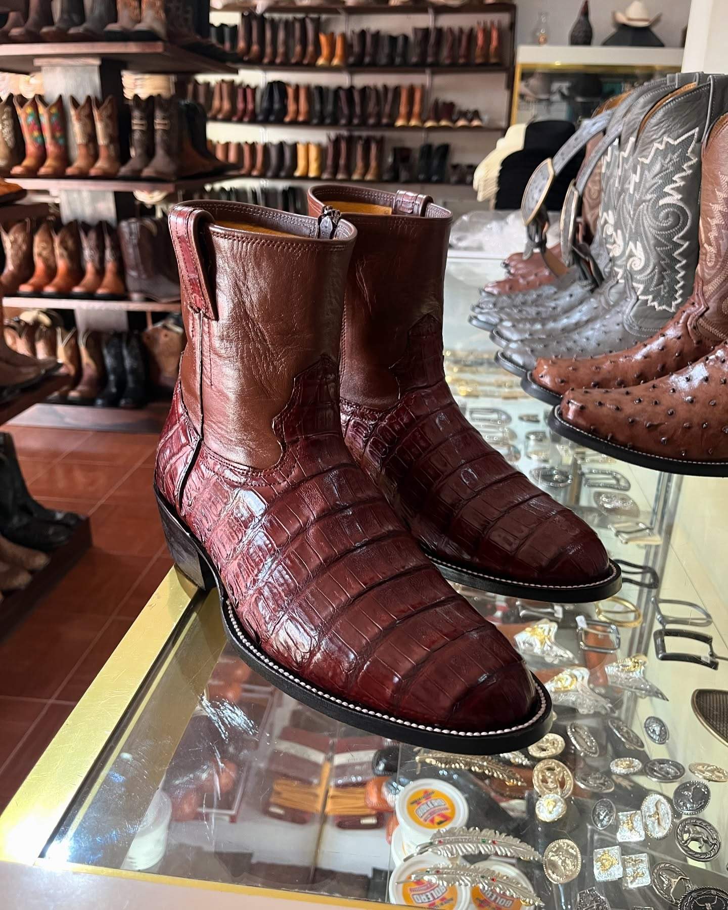 Burgundy Crocodile Print Cowboy Boots