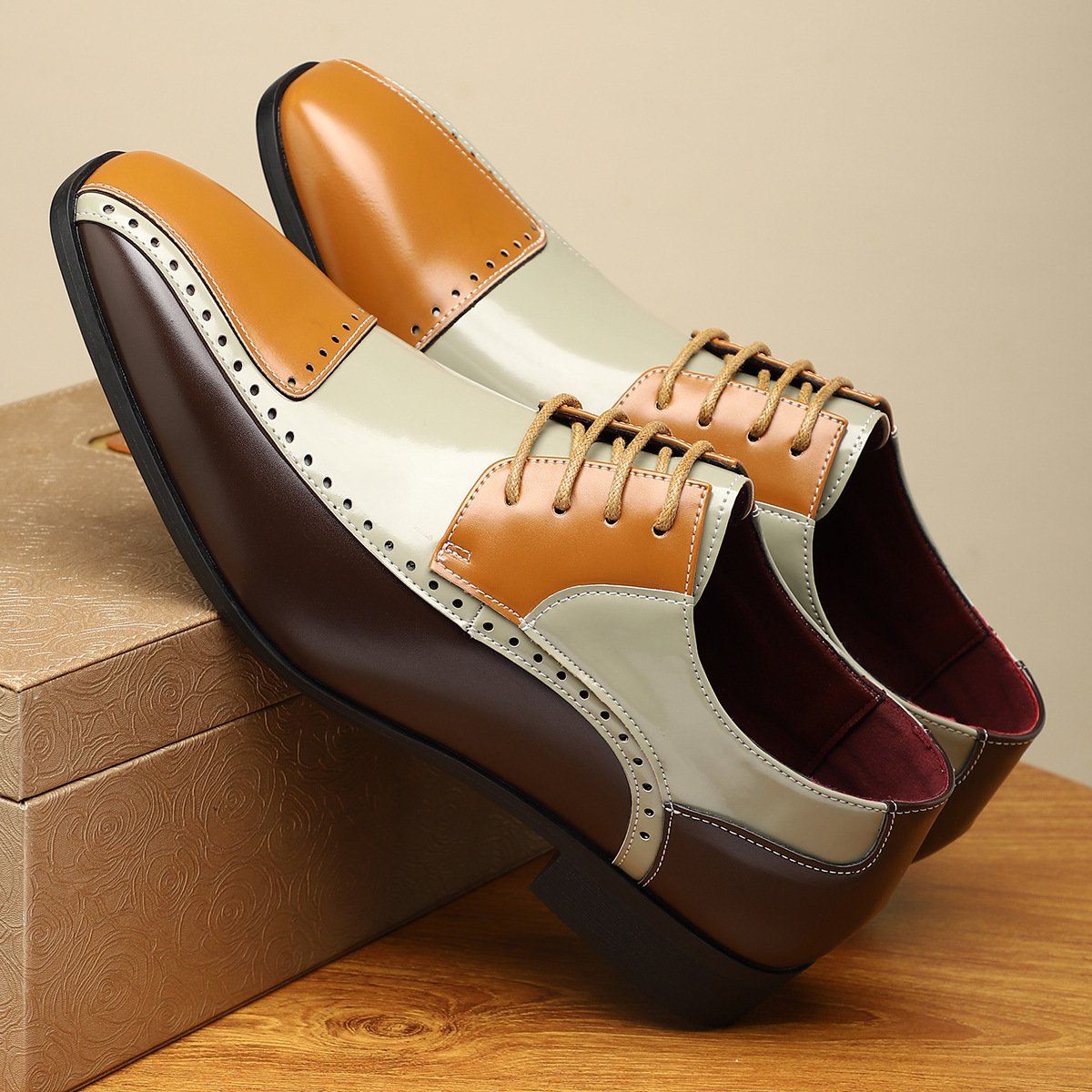 Men's Colorblocked Business Leather Shoes