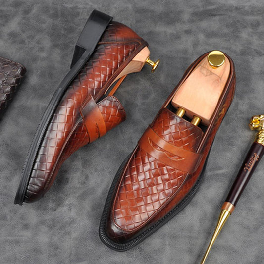Braided Vintage Men's Leather Loafers