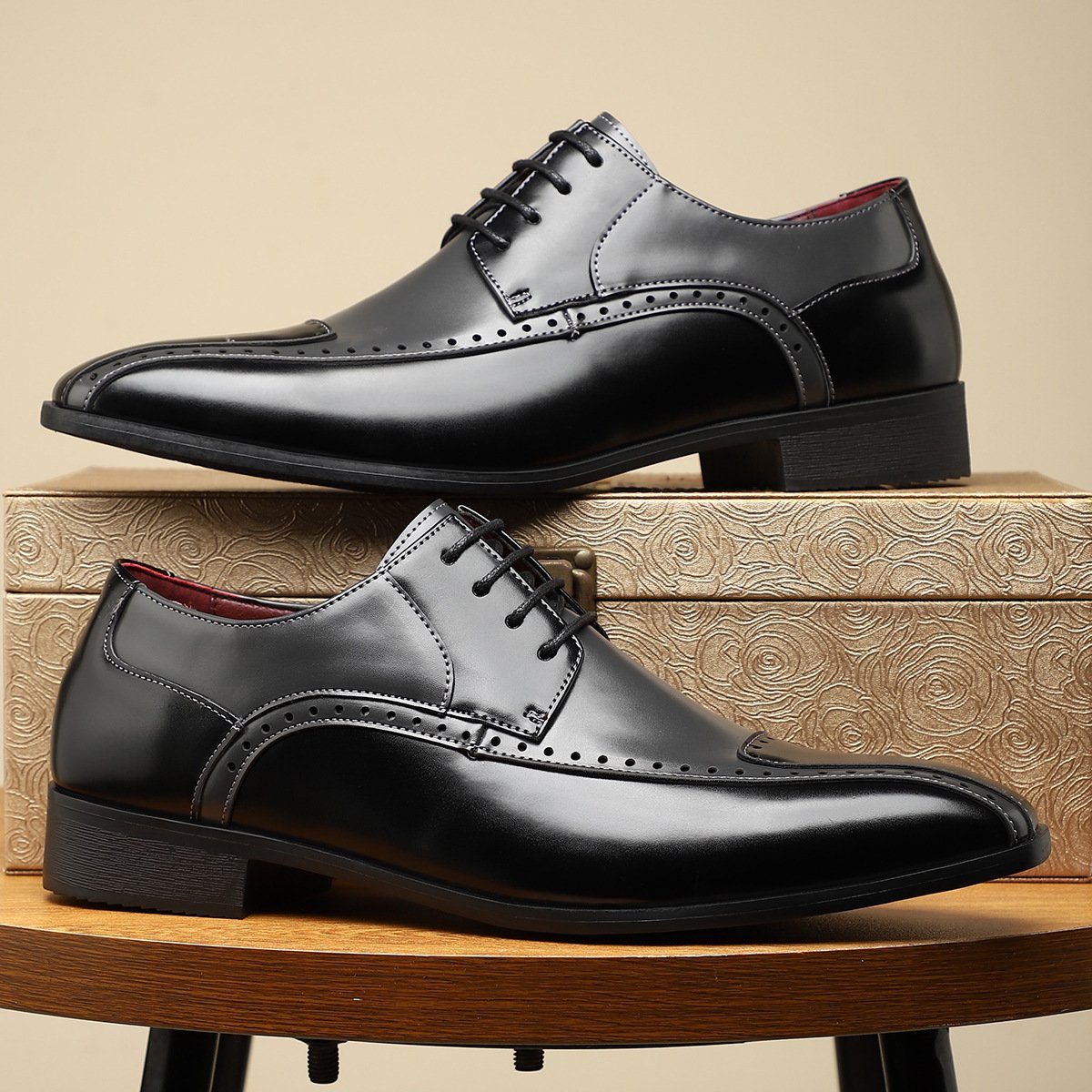 Men's Colorblocked Business Leather Shoes