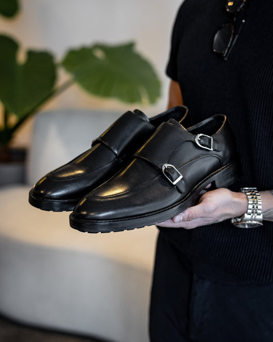 Double Buckle Monk Shoes Black