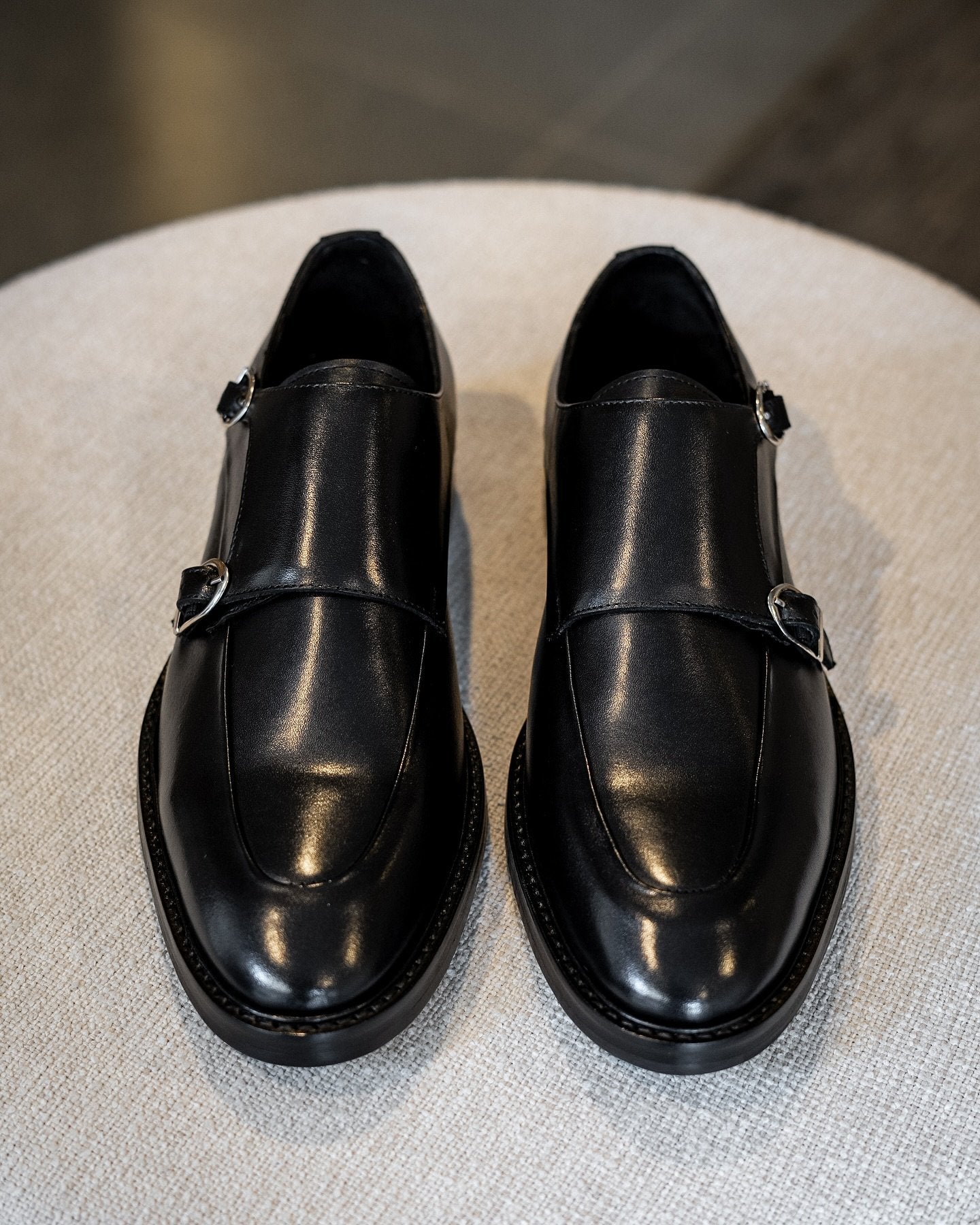 Double Buckle Monk Shoes Black