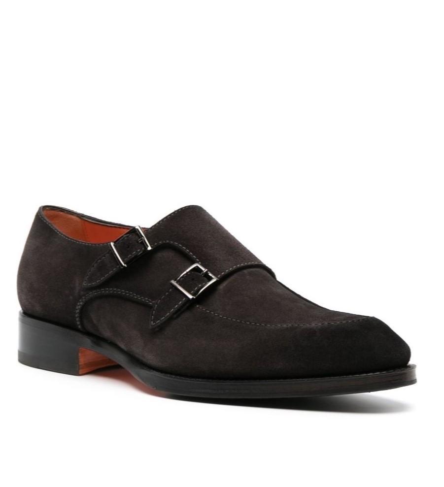 Double Buckle Suede Monk Shoes