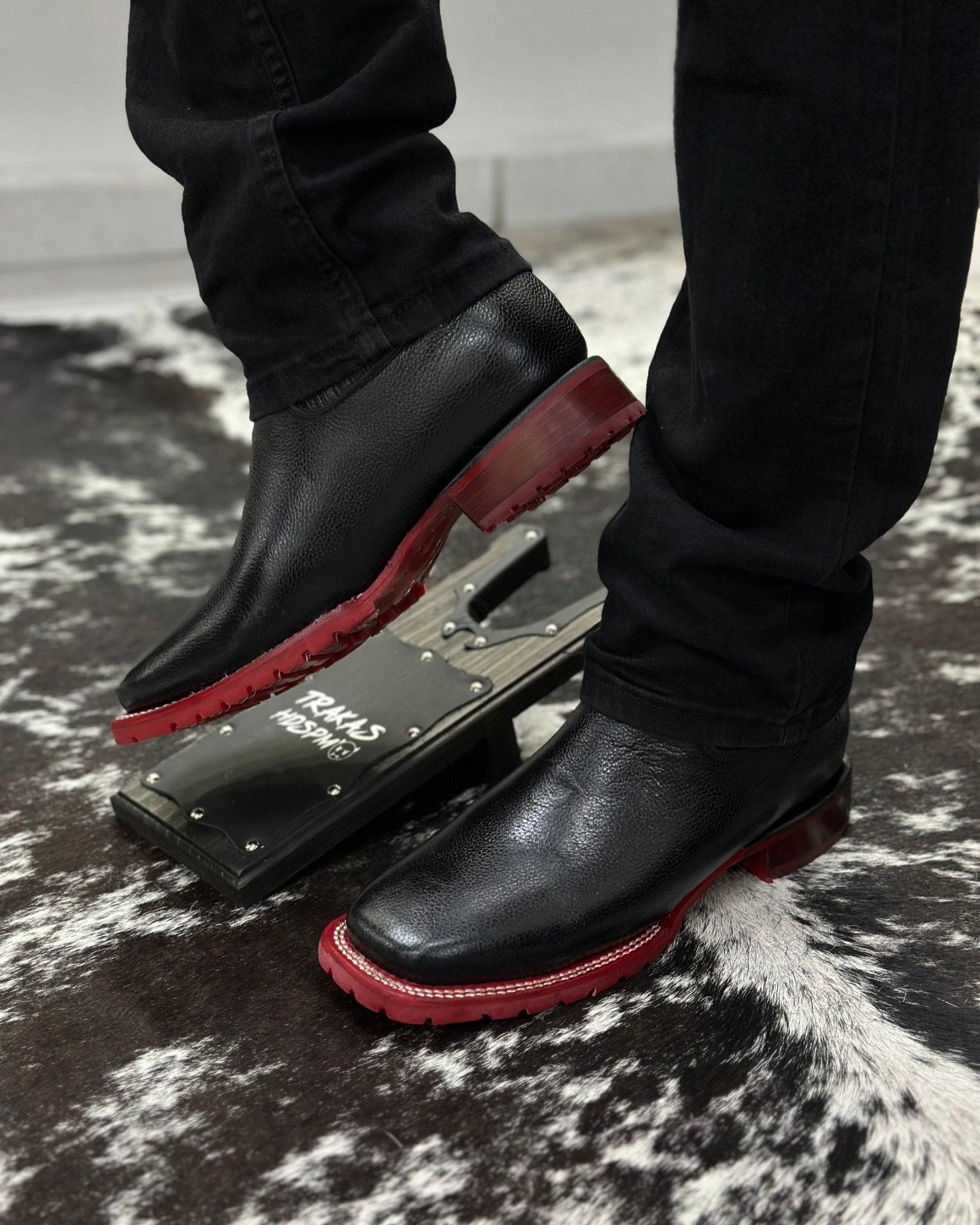 Black Leather Boots With Red Soles