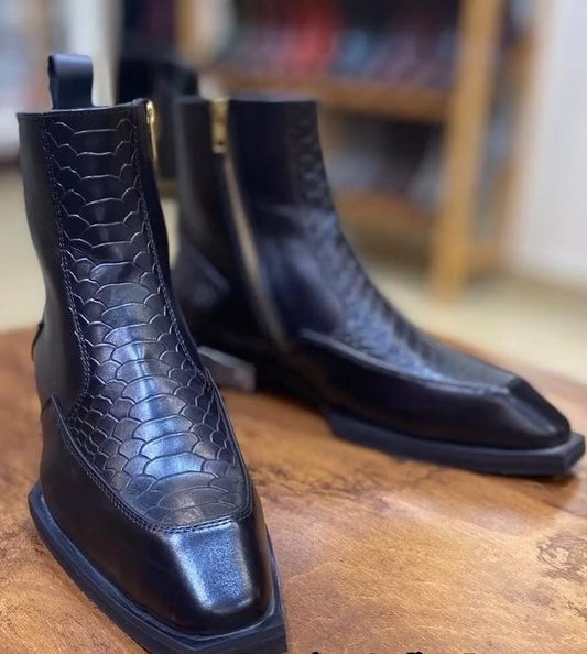 Serpentine Leather Boots