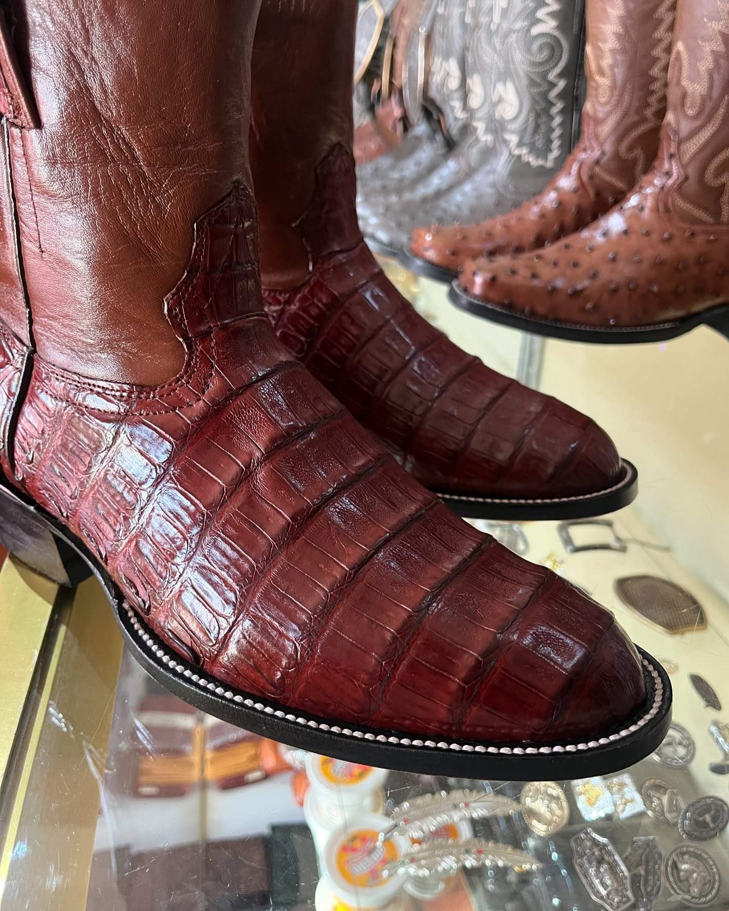 Burgundy Crocodile Print Cowboy Boots