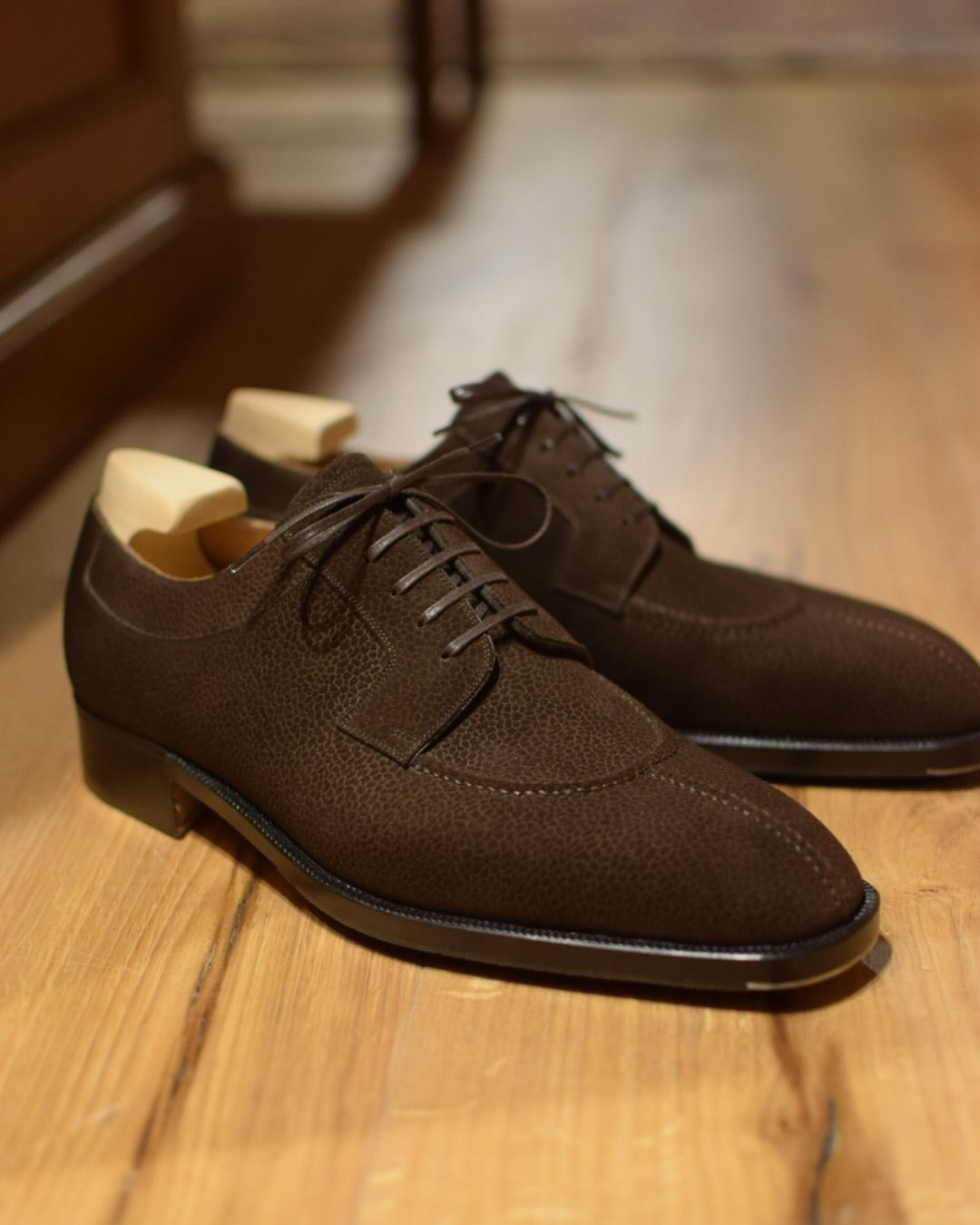 Handmade Norwegian Sewn Brushed Leather Derby Shoes