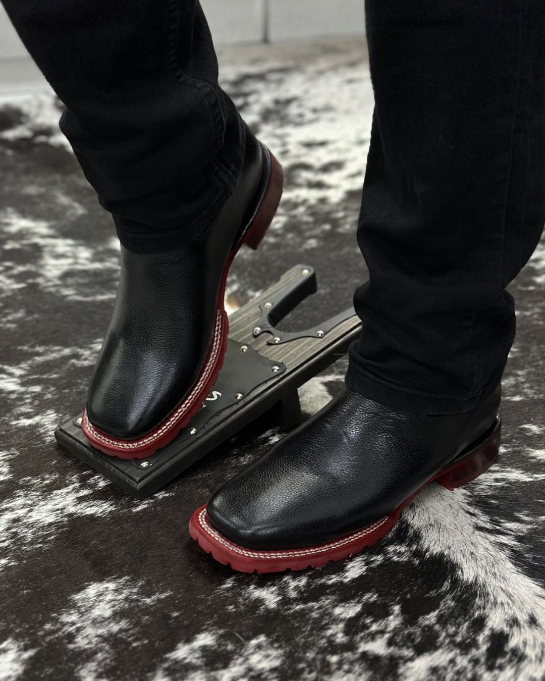 Black Leather Boots With Red Soles