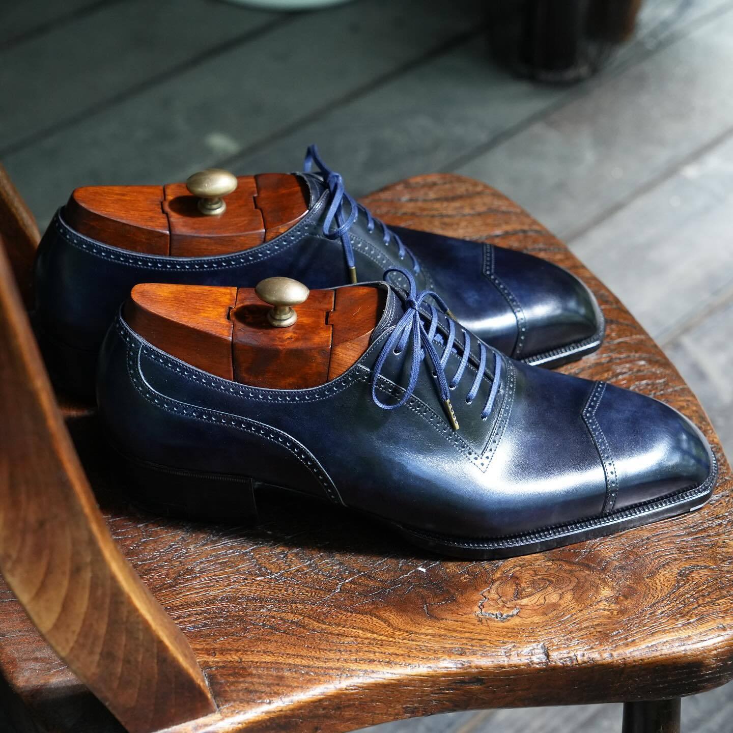 Blue Sculpted Leather Shoes