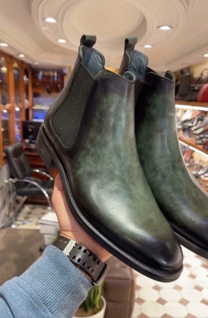 Green Leather Chelsea Boots