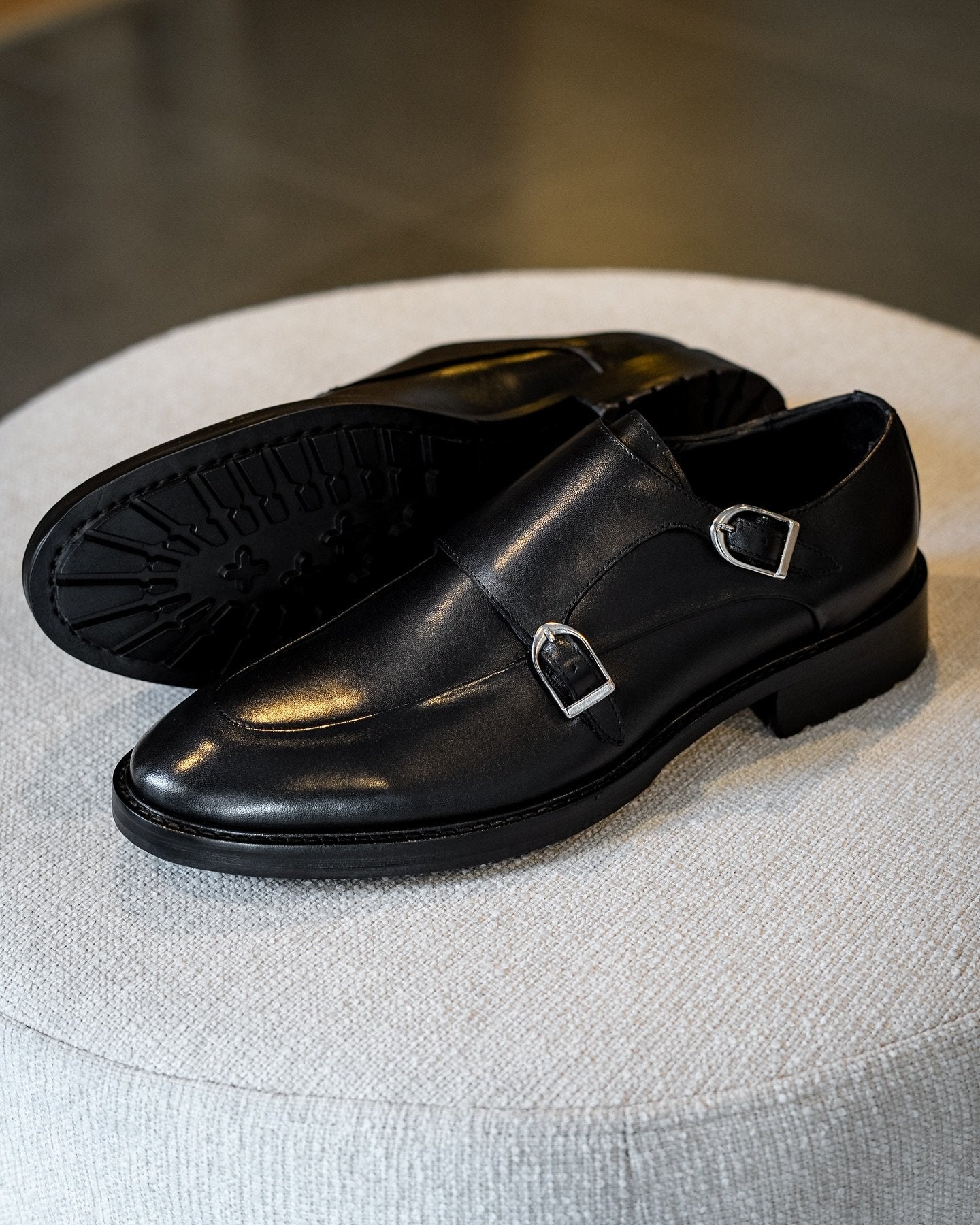 Double Buckle Monk Shoes Black