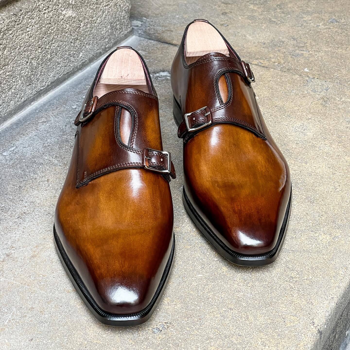 Buckle Leather Monk Shoes