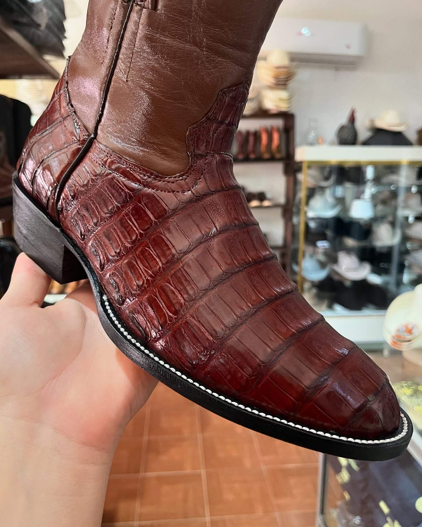 Burgundy Crocodile Print Cowboy Boots