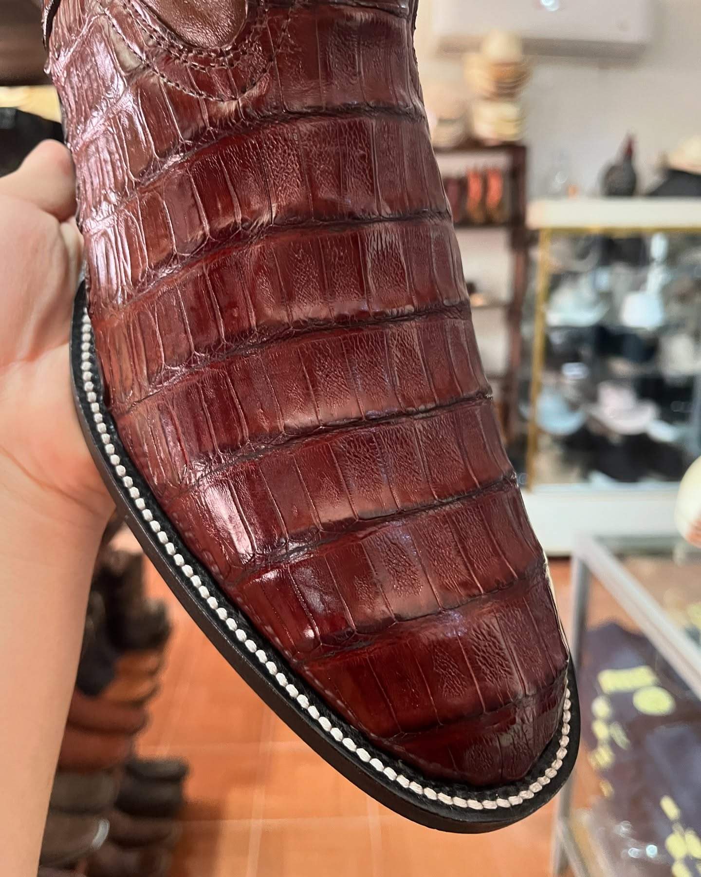 Burgundy Crocodile Print Cowboy Boots