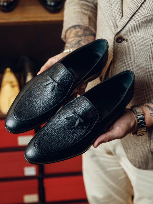 Handmade Genuine Leather Loafers - Black